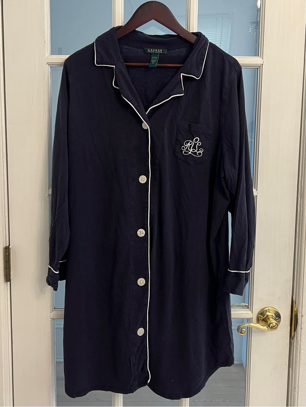 LAUREN RALPH LAUREN Women’s Navy Modal Button Front Sleep Shirt Nightgown 2X